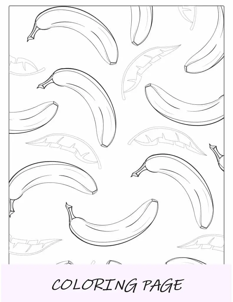 Folha para colorir de banana com folhas