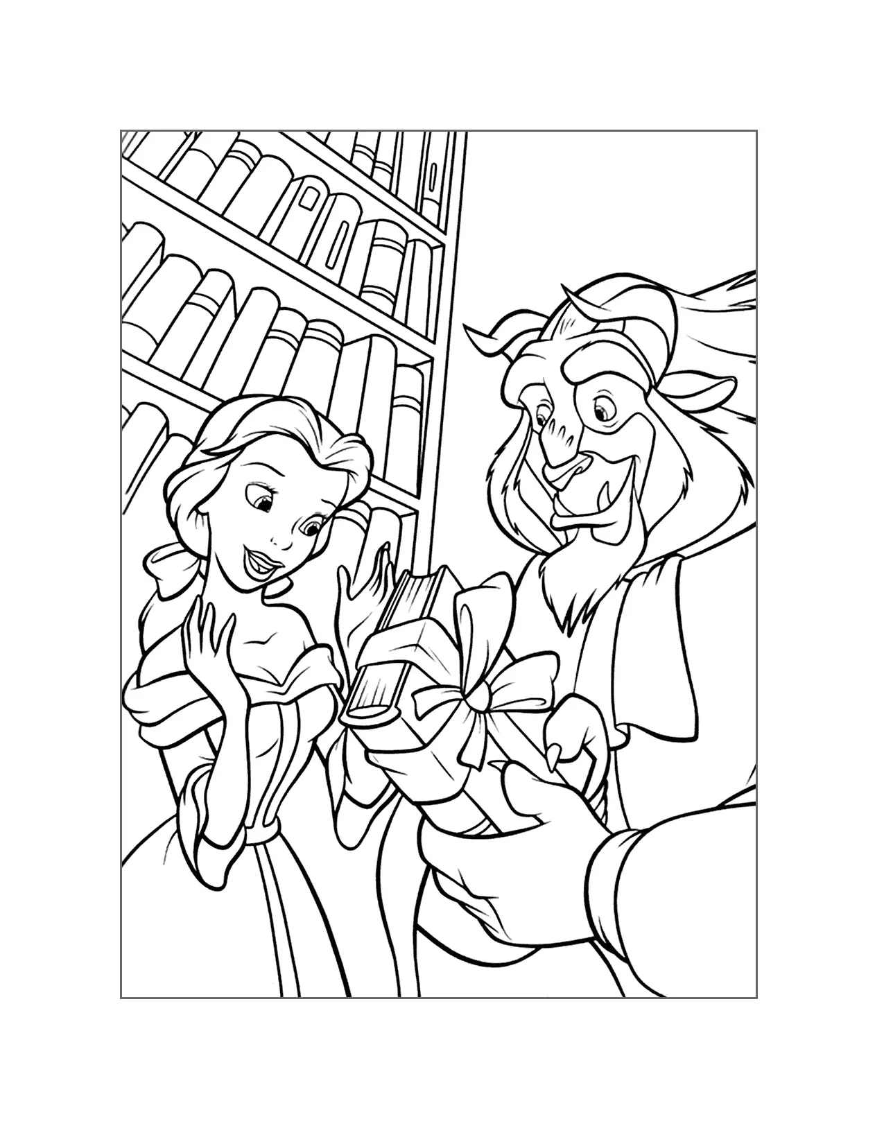Beast Gives Belle A Book Coloring Page