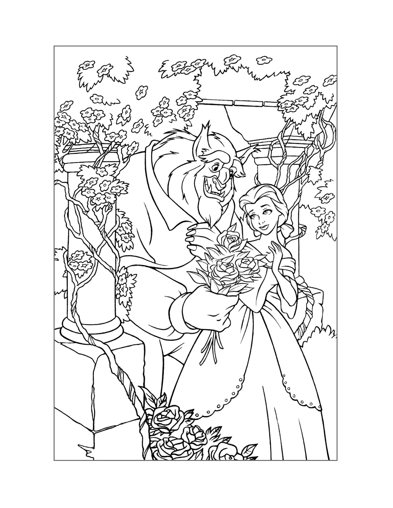 Beast Gives Belle Roses Coloring Page