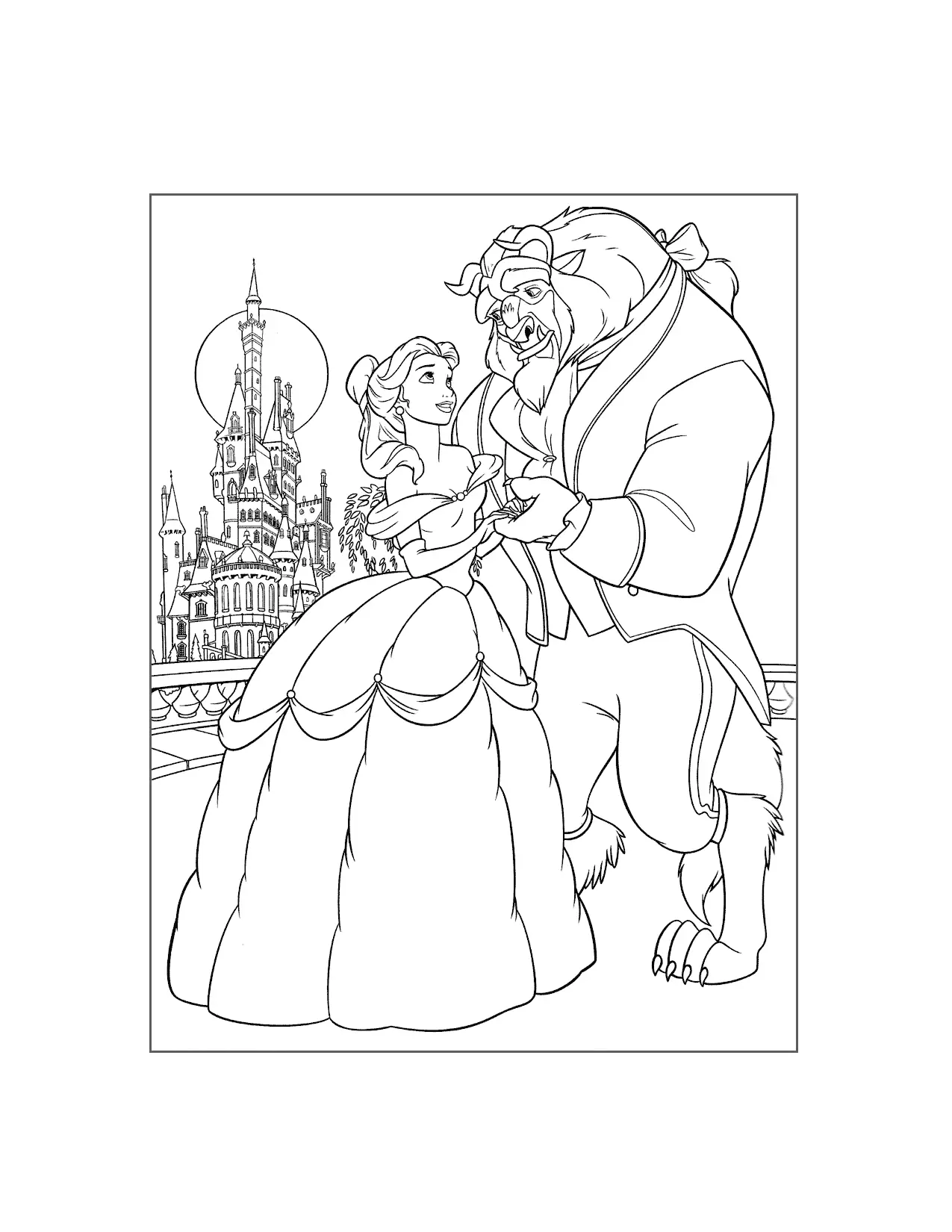 Beauty And The Beast And The Castle Coloring Page