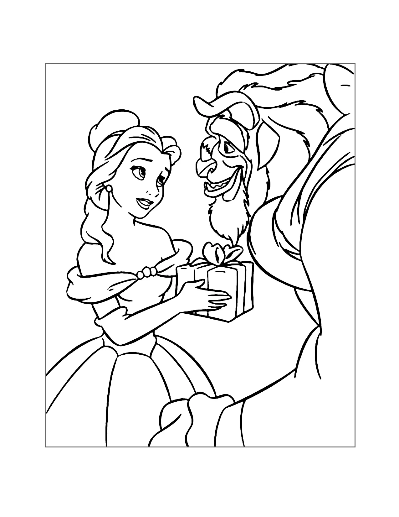 Belle Gives Beast A Gift Coloring Page