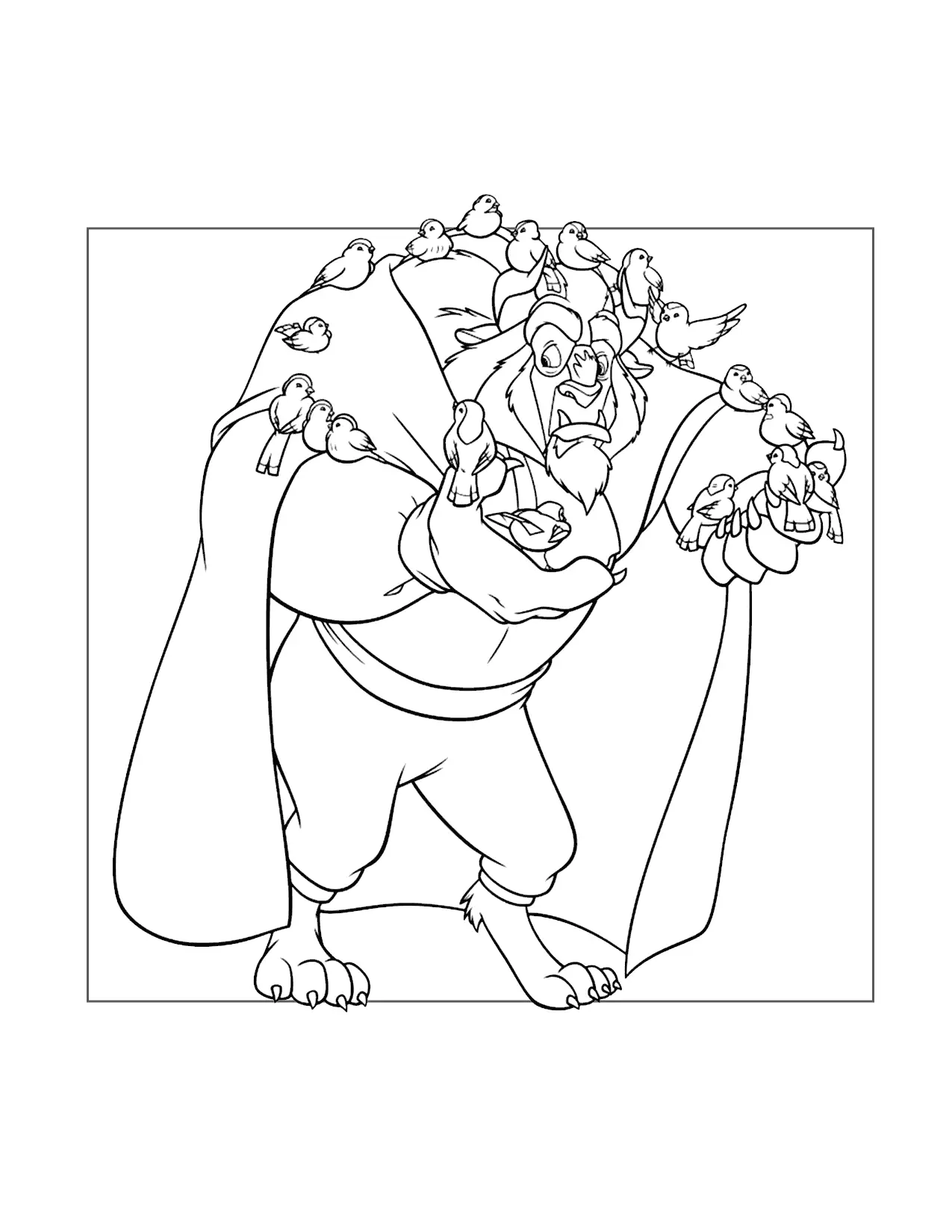 Funny Beast Covered With Birds Coloring Page