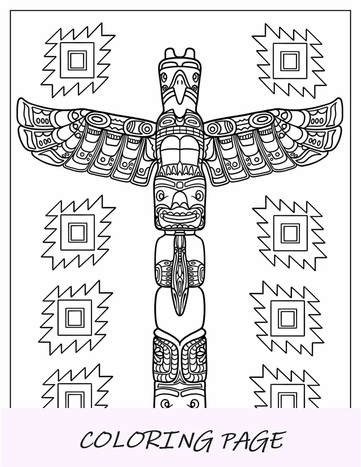 Cartoon nativi americani da colorare pagina donne accanto a Totem Pole