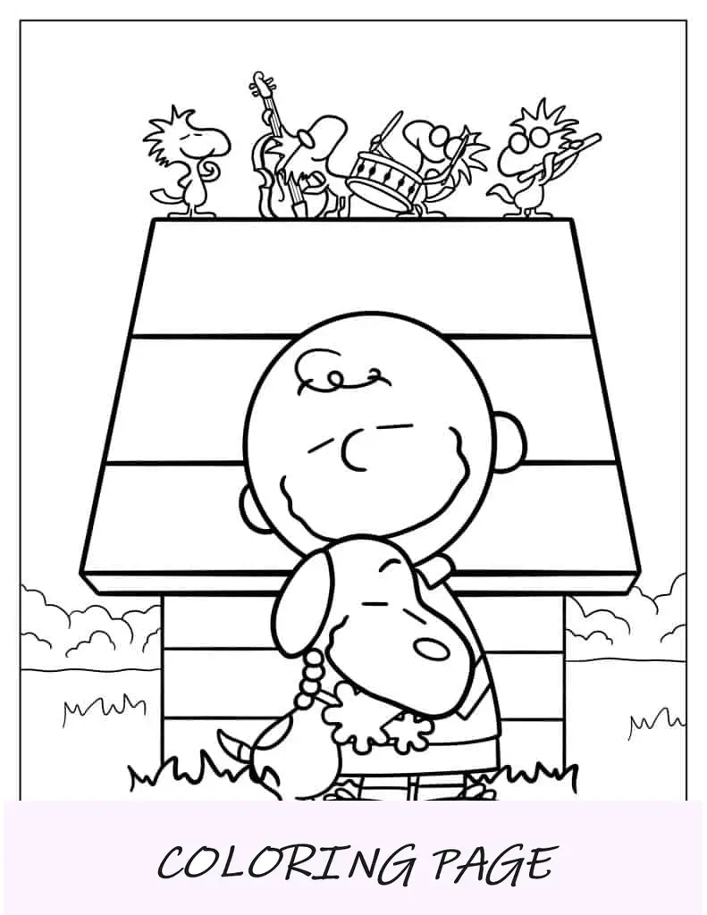 Página para colorir de Snoopy, Charlie Brown e Snoopy