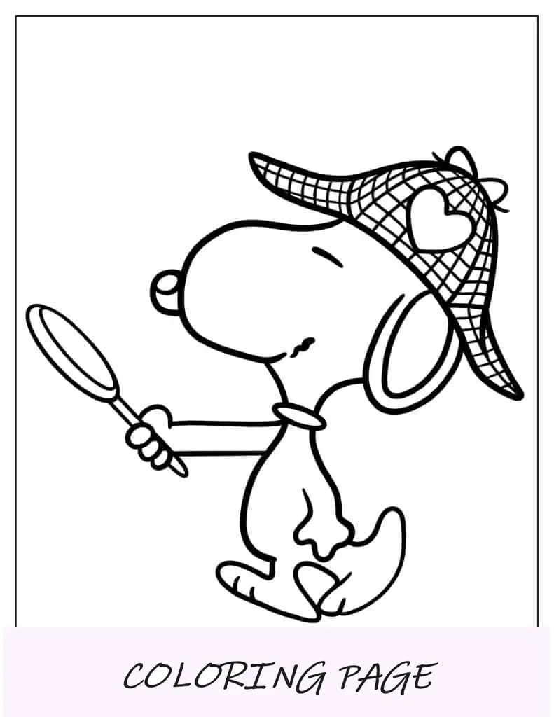 Folha para colorir de Snoopy como detetive