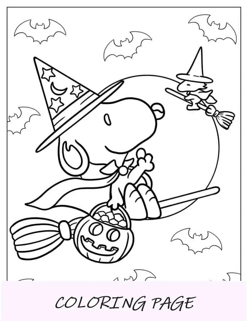 Snoopy voando na vassoura com Jack O Lantern