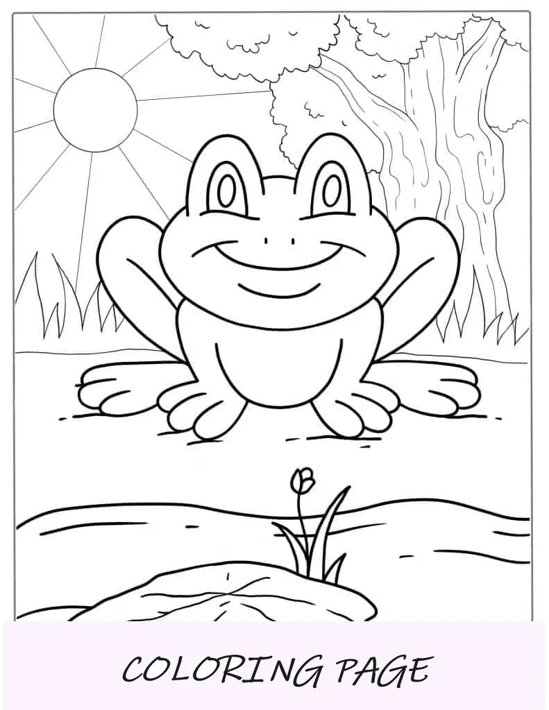 Rana sorridente del fumetto da colorare per i bambini in età prescolare