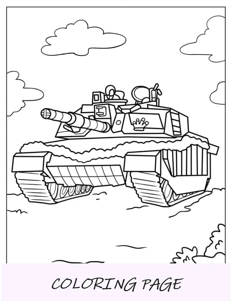 Folha para colorir do tanque britânico Challenger 2 com artilheiro