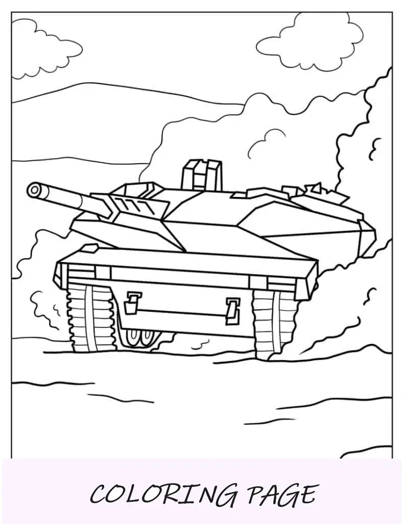 Página para colorir do tanque de batalha principal Panther KF51 com fumaça