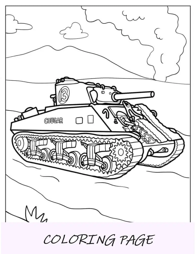 Página para colorir precisa do tanque Cougar 13