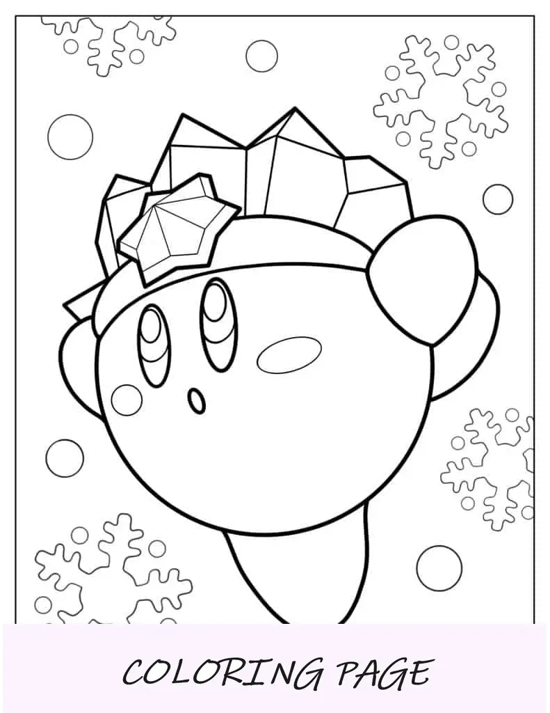 Kirby de hielo con copos de nieve para colorear