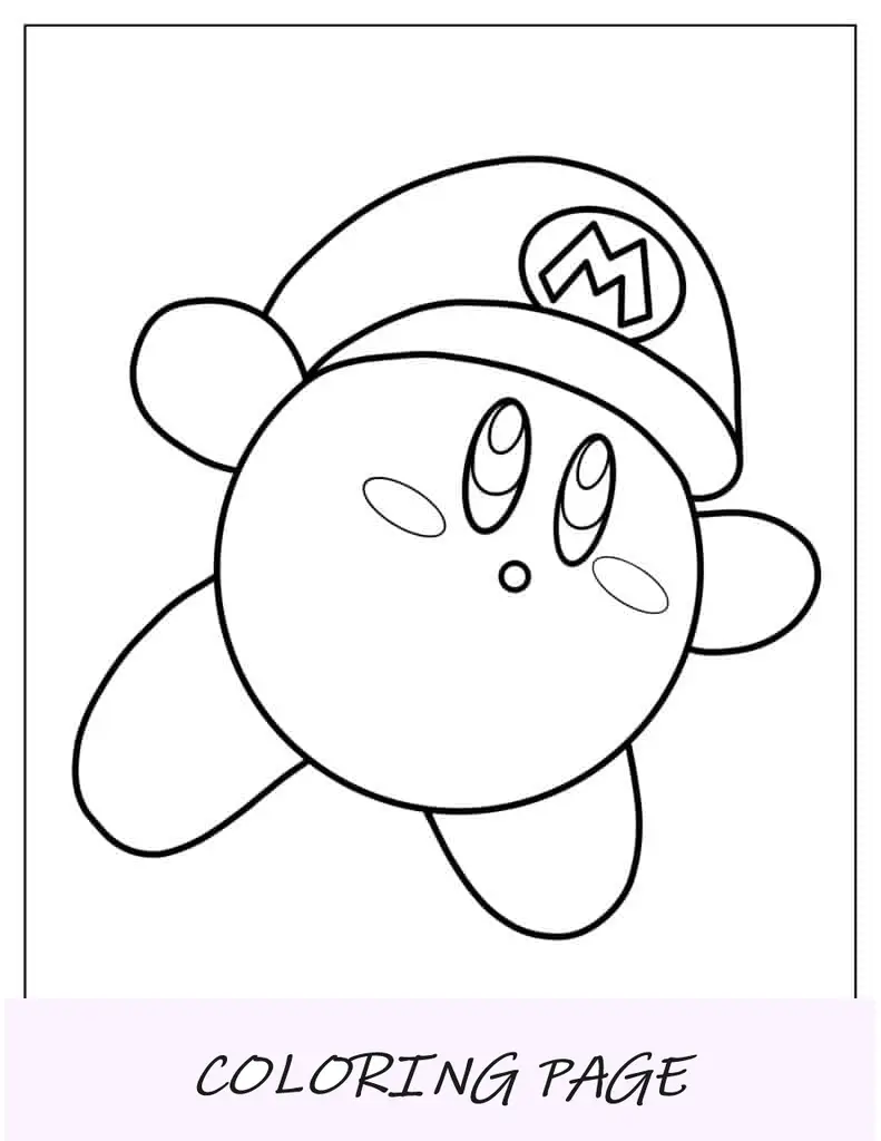 Kirby con temática de Mario para colorear