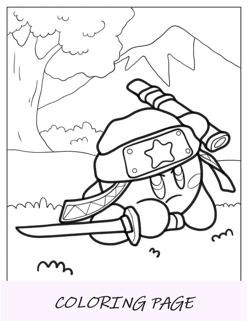 Samurai Ninja Kirby con la montaña en el fondo
