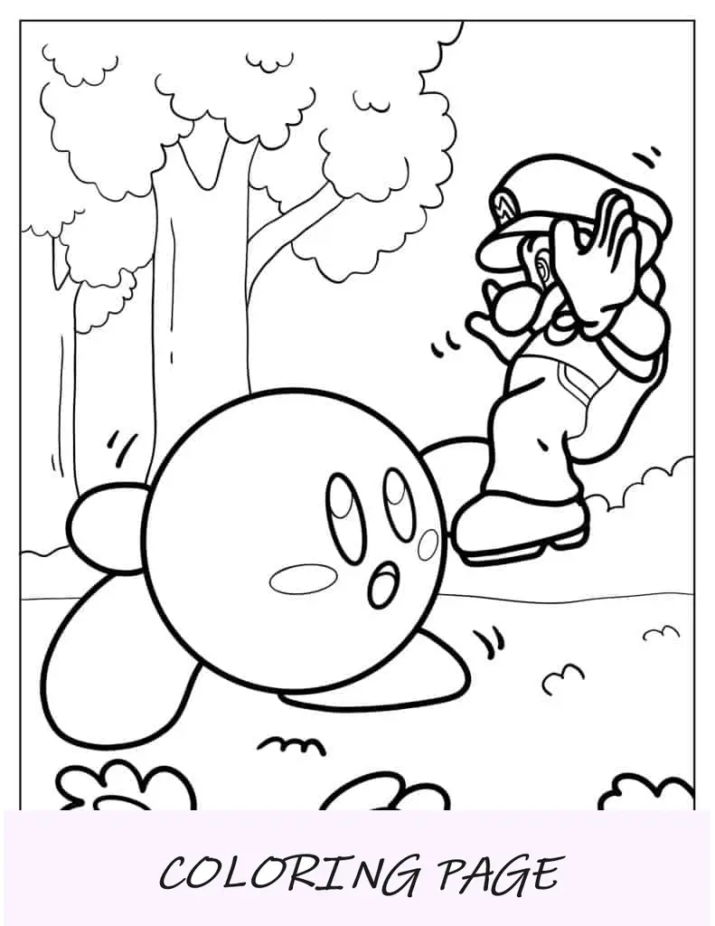 Super Mario y Kirby luchando