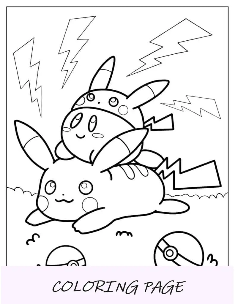 Dibujo para colorear de Kirby y Pikachu adorable