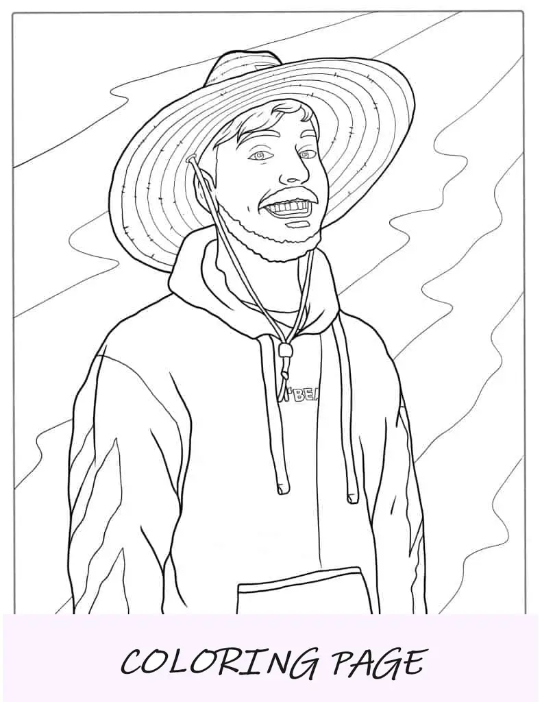 Folha para colorir do Sr. Fera usando chapéu de palha