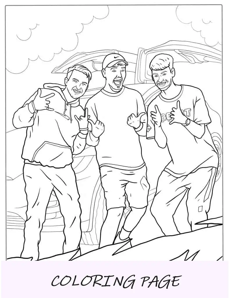 Desenho para colorir de Mr Beast com amigos