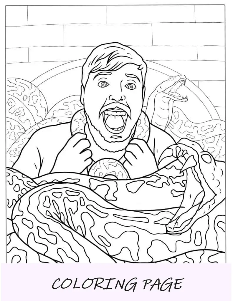 Mr Beast com poço de cobras para colorir