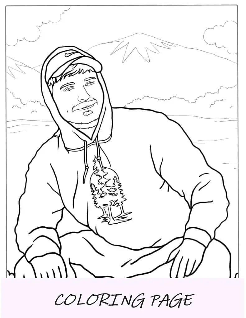Mr Beast com moletom Team Trees para colorir