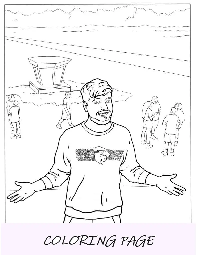 Página para colorir do Sr. Fera na praia