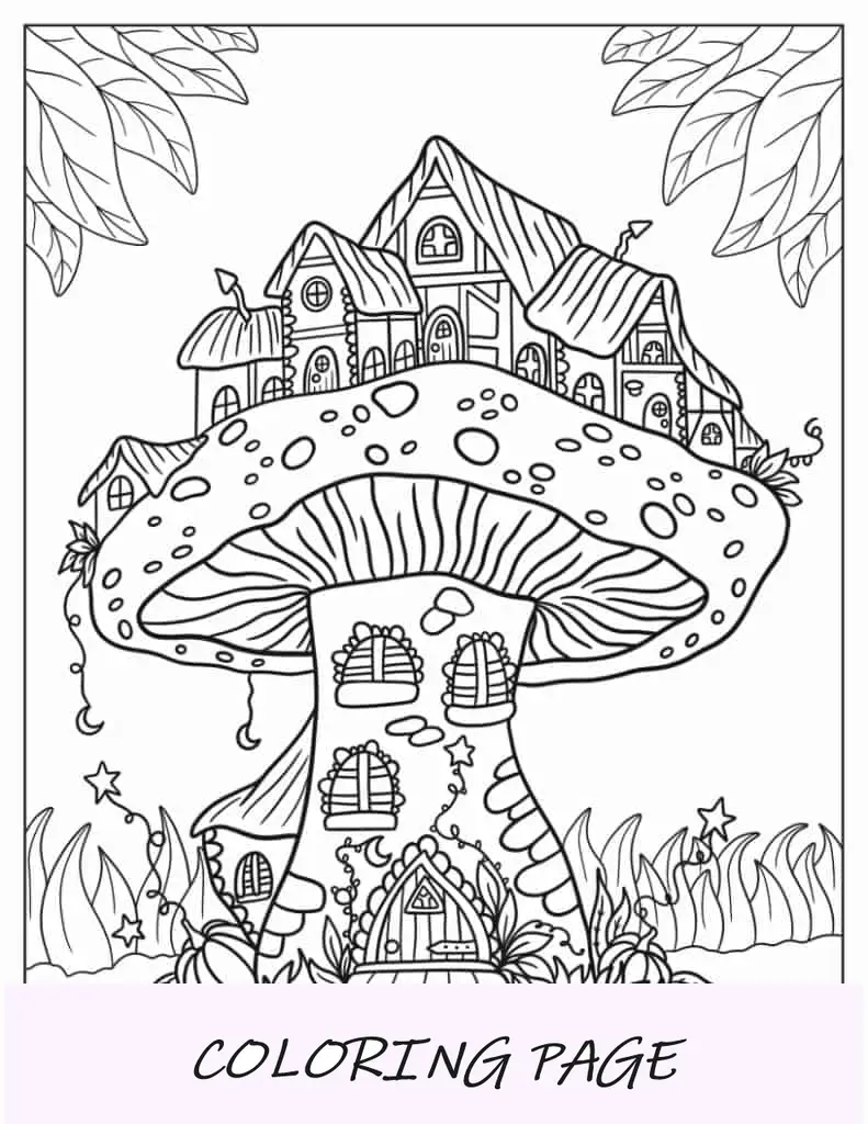 Casa de Hongos Mágicos para colorear