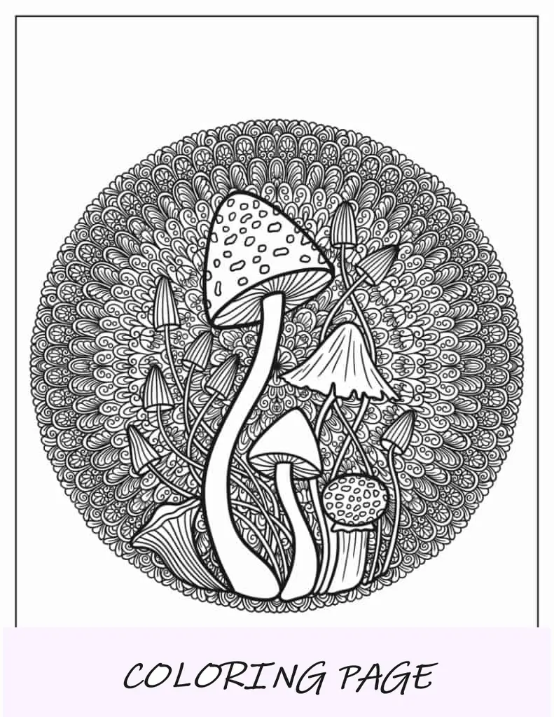 Intrincado mandala de hongos para colorear