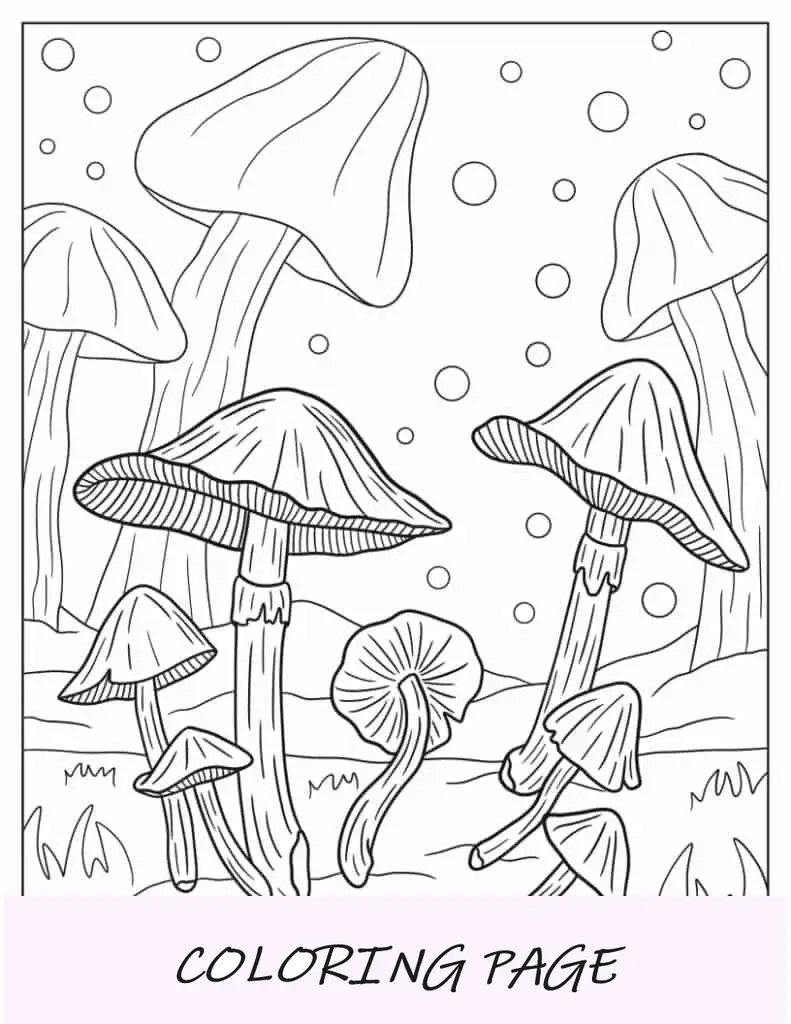 Hongos del suelo del bosque para colorear