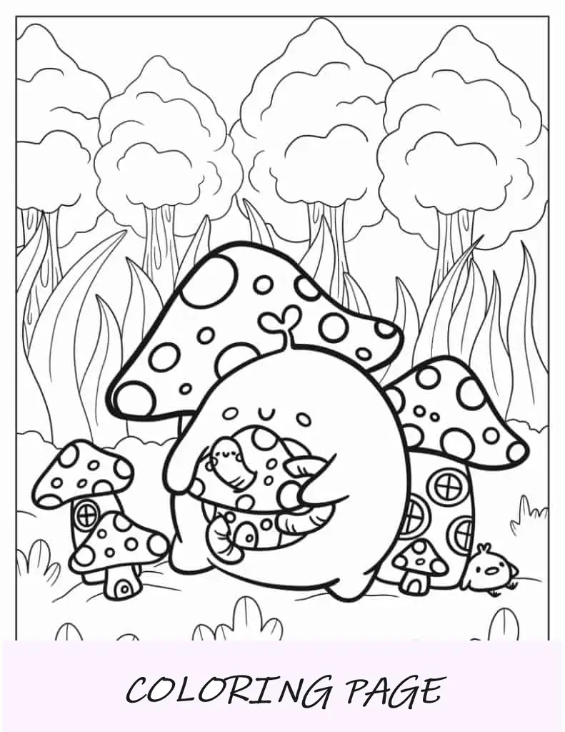 Hoja Para Colorear De Setas Kawaii
