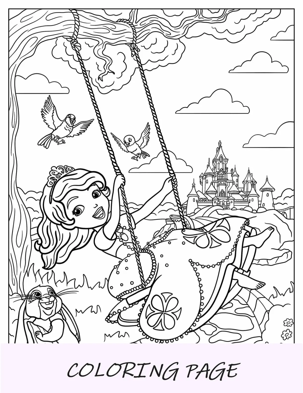 Sofia, a primeira página para colorir com Skye, o unicórnio