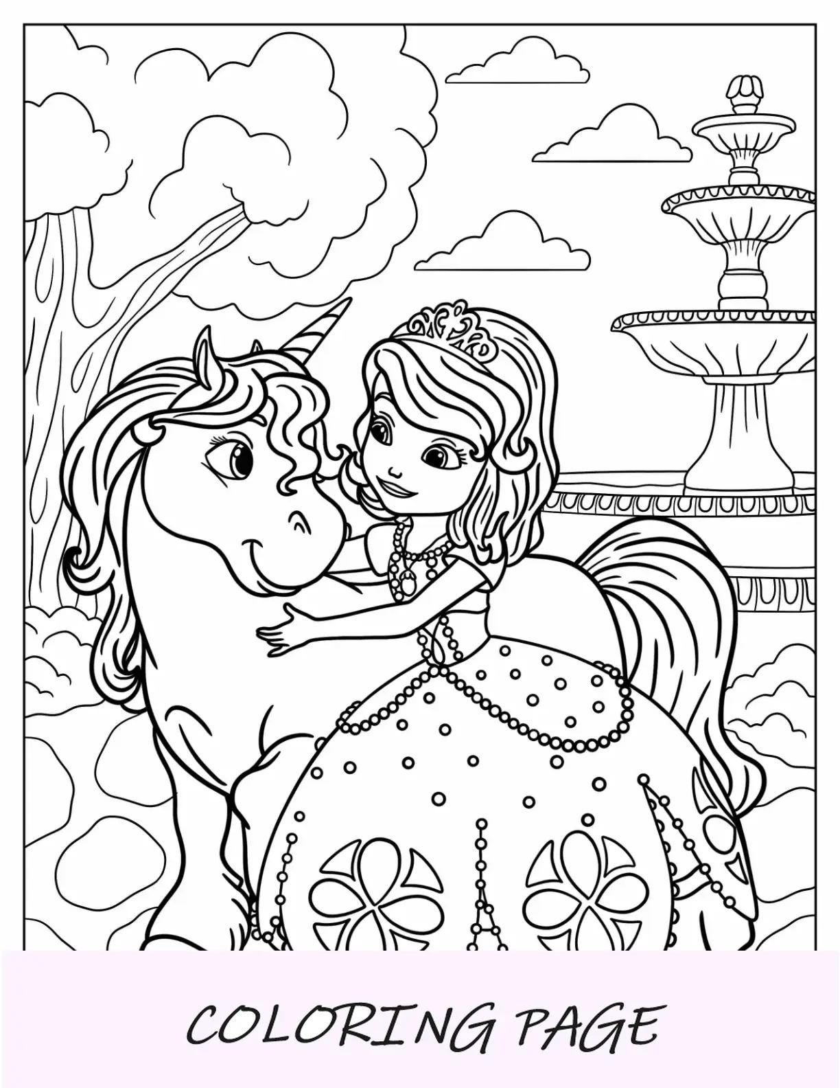 Sofia a primeira página para colorir com a princesa Amber