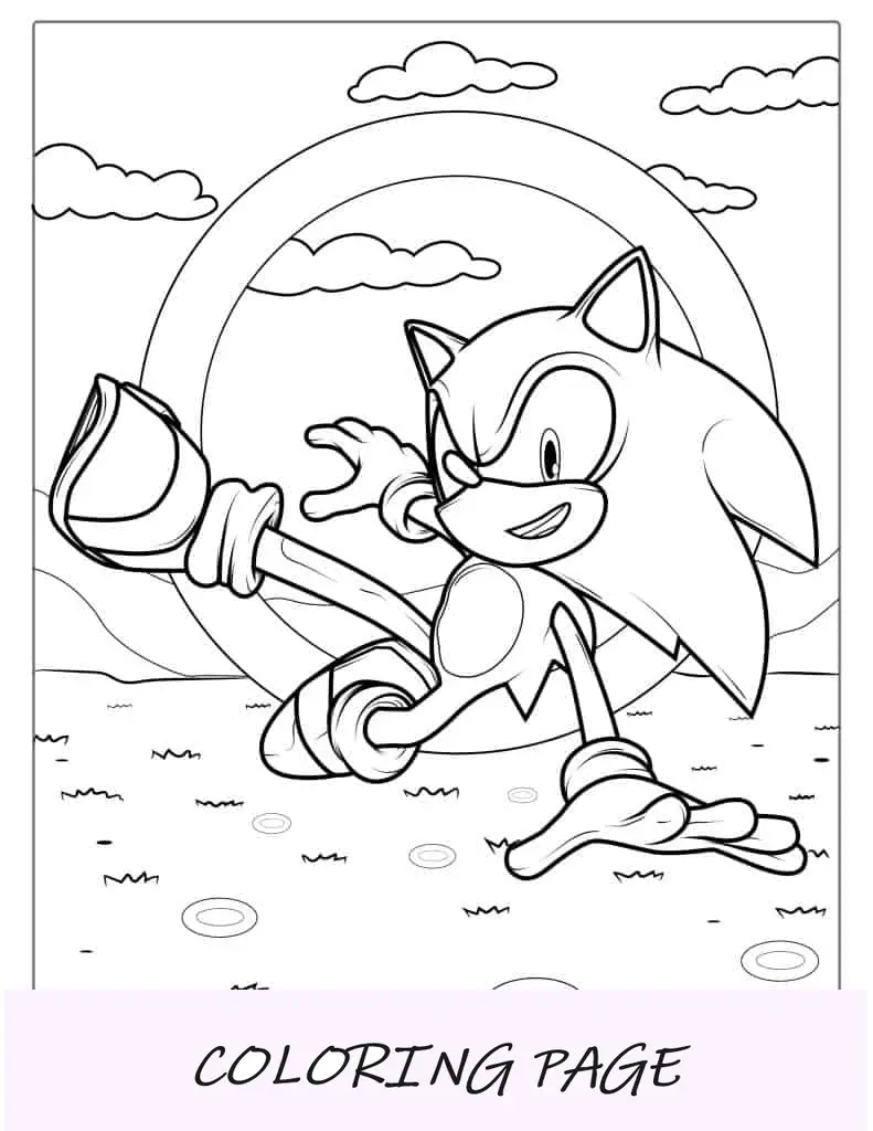 Folha para colorir do Sonic pulando pelo anel