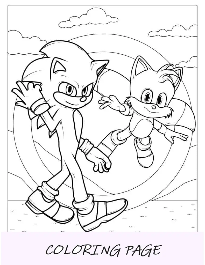 Folha para colorir do Sonic e Tails