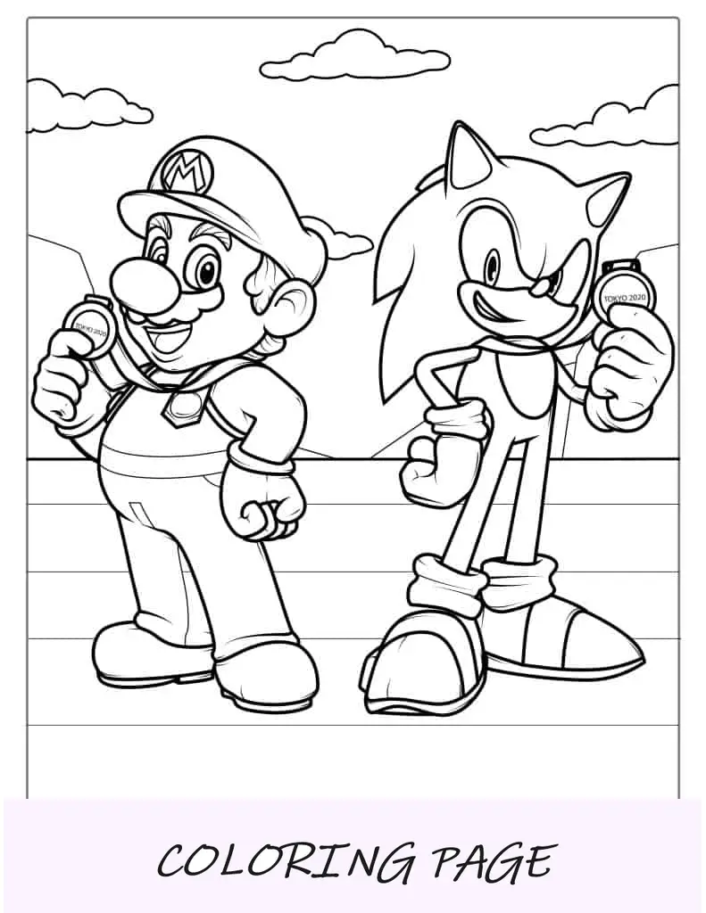Super Sonic e Mario para colorir