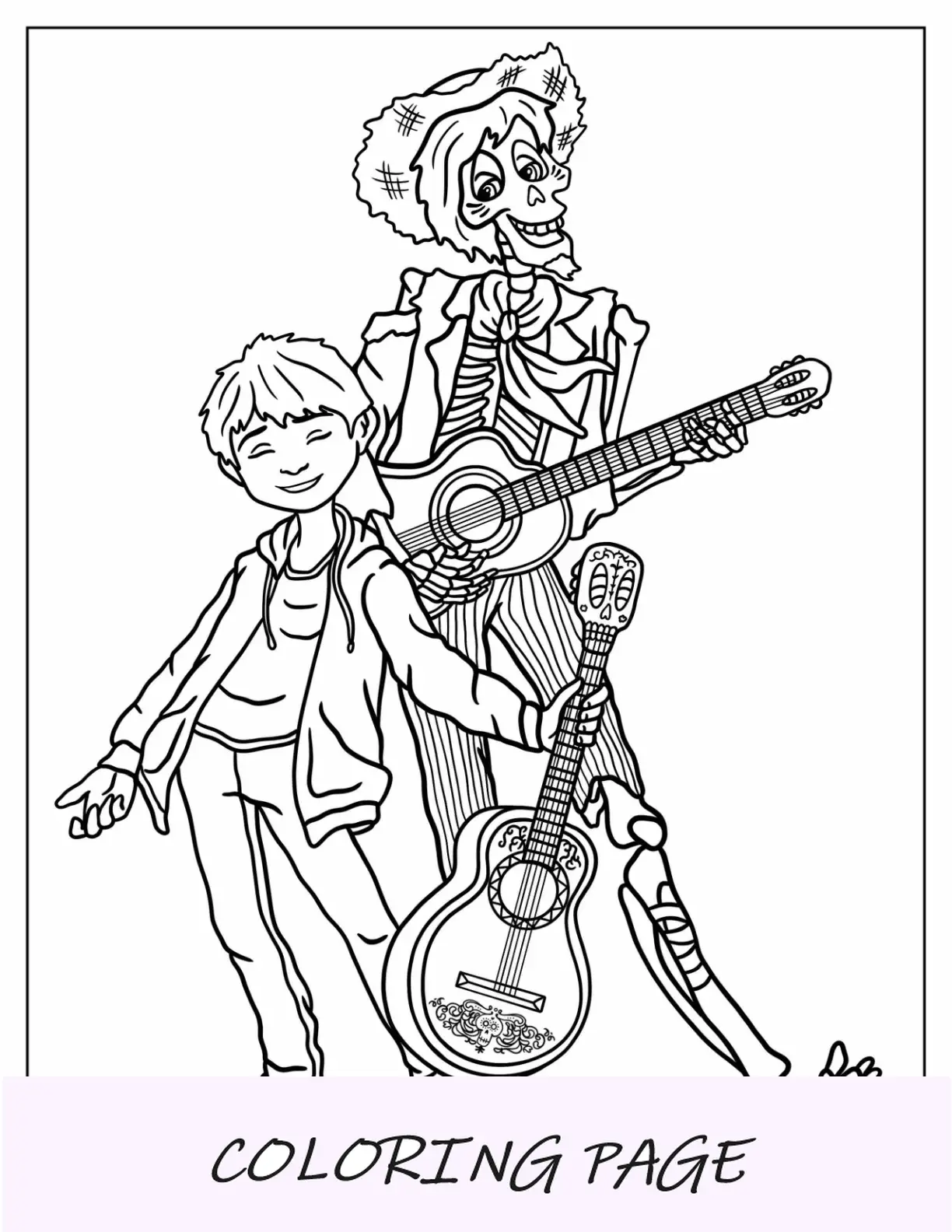 Coco para colorir de Heitor e Miguel
