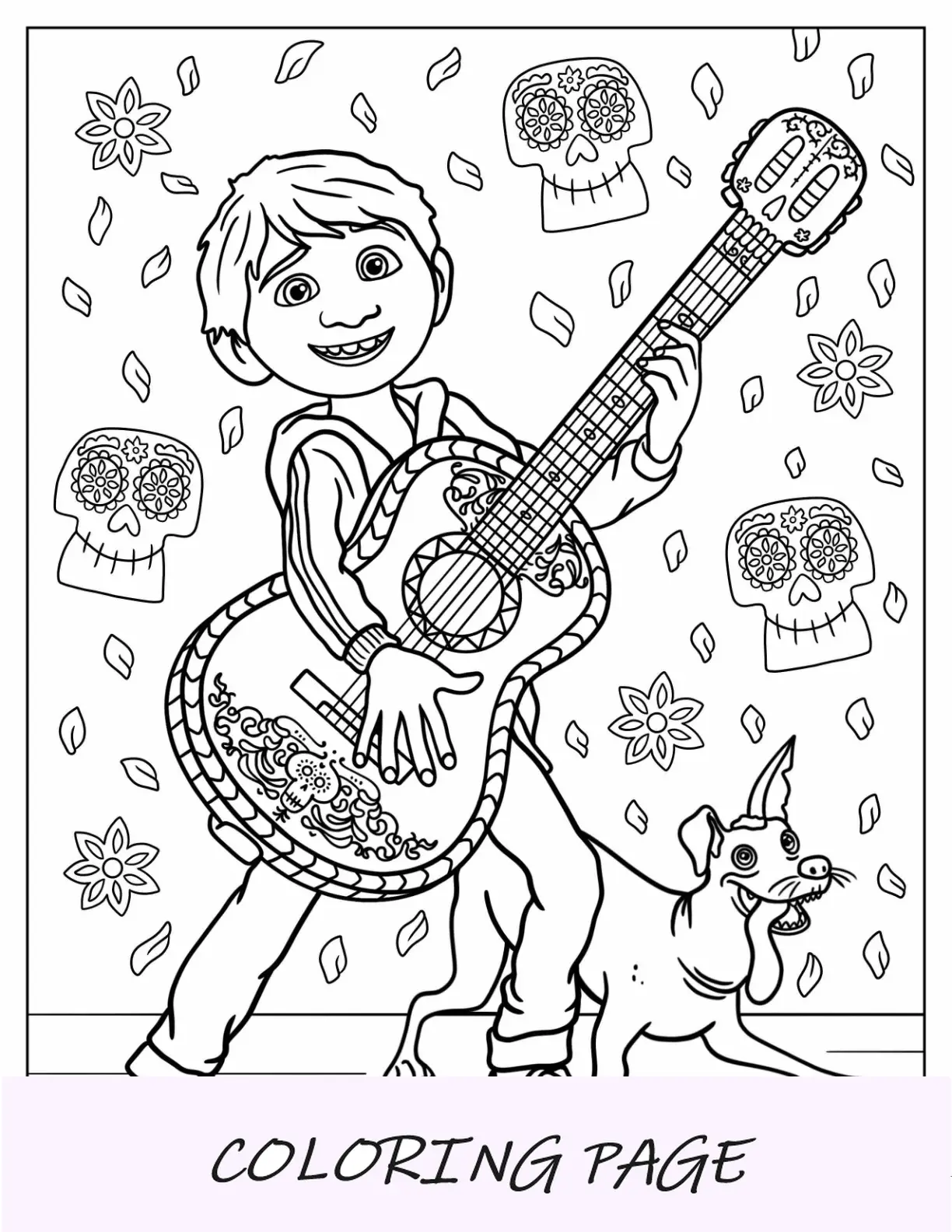 Coco para colorir de Miguel Rivera fazendo música