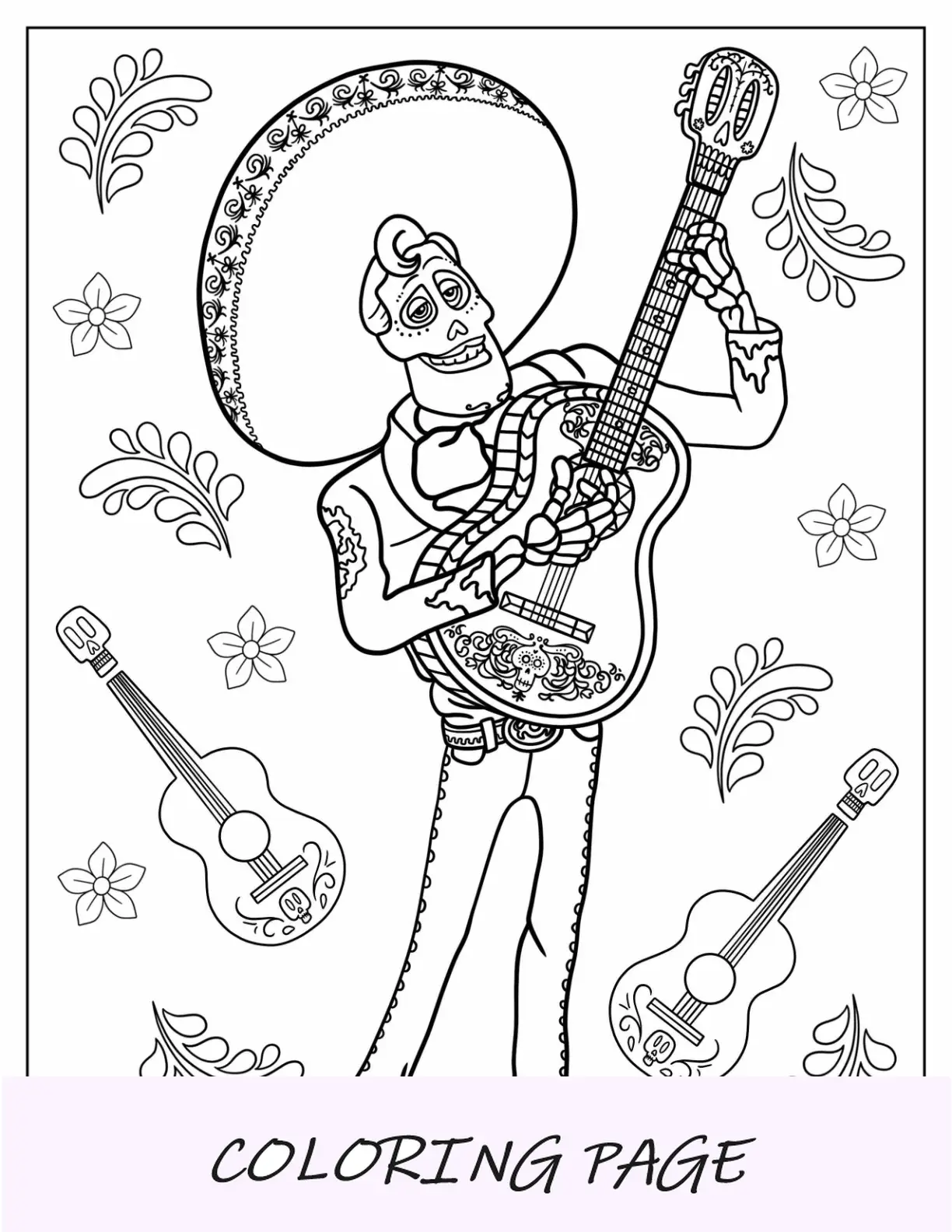 Coco para colorir de Ernesto De La Cruz tocando violão