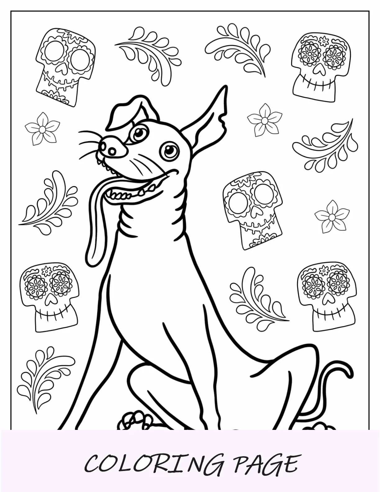 Coco para colorir de Dante com a língua de fora