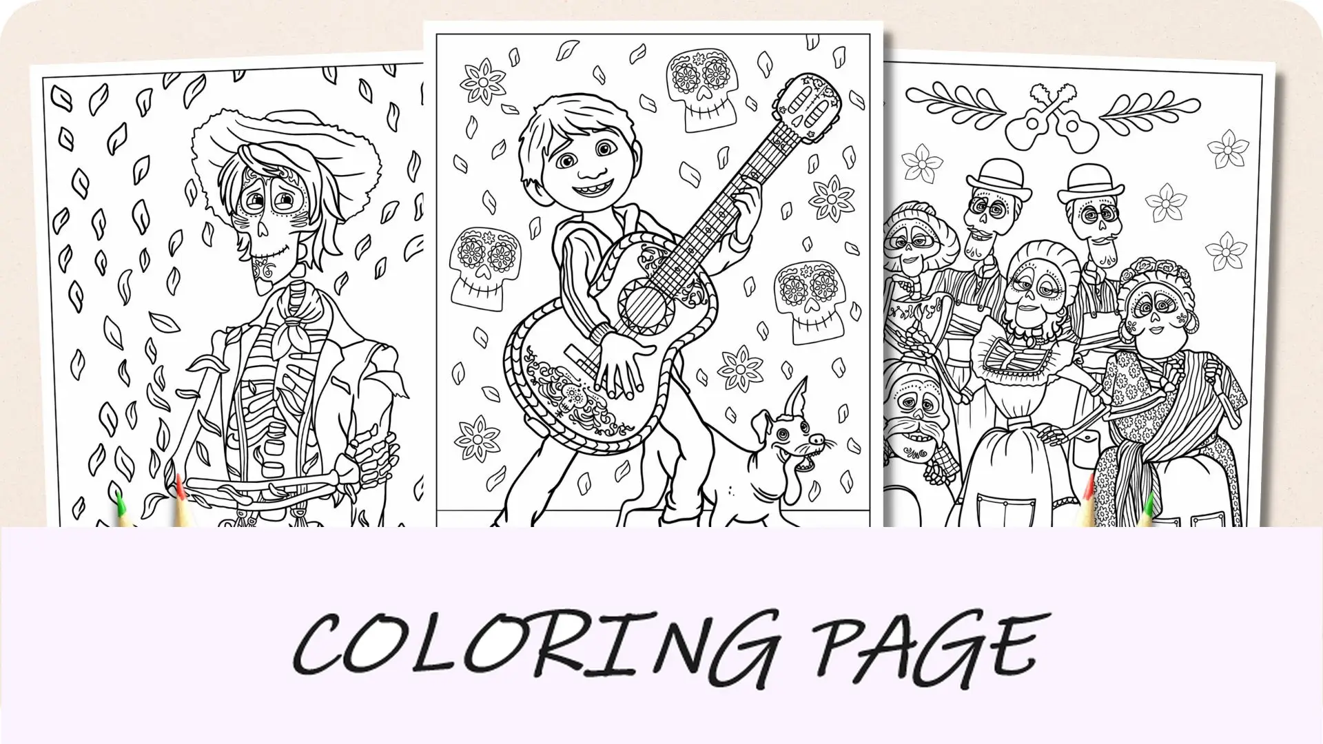 Imagem em destaque das páginas para colorir Coco