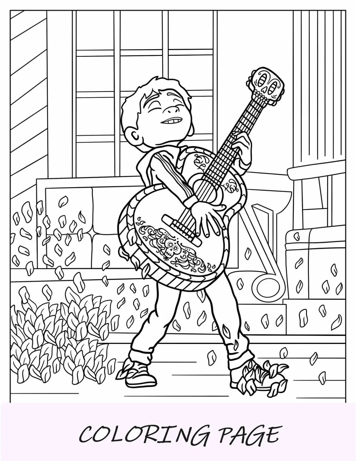 Coco para colorir de Miguel cantando apaixonadamente