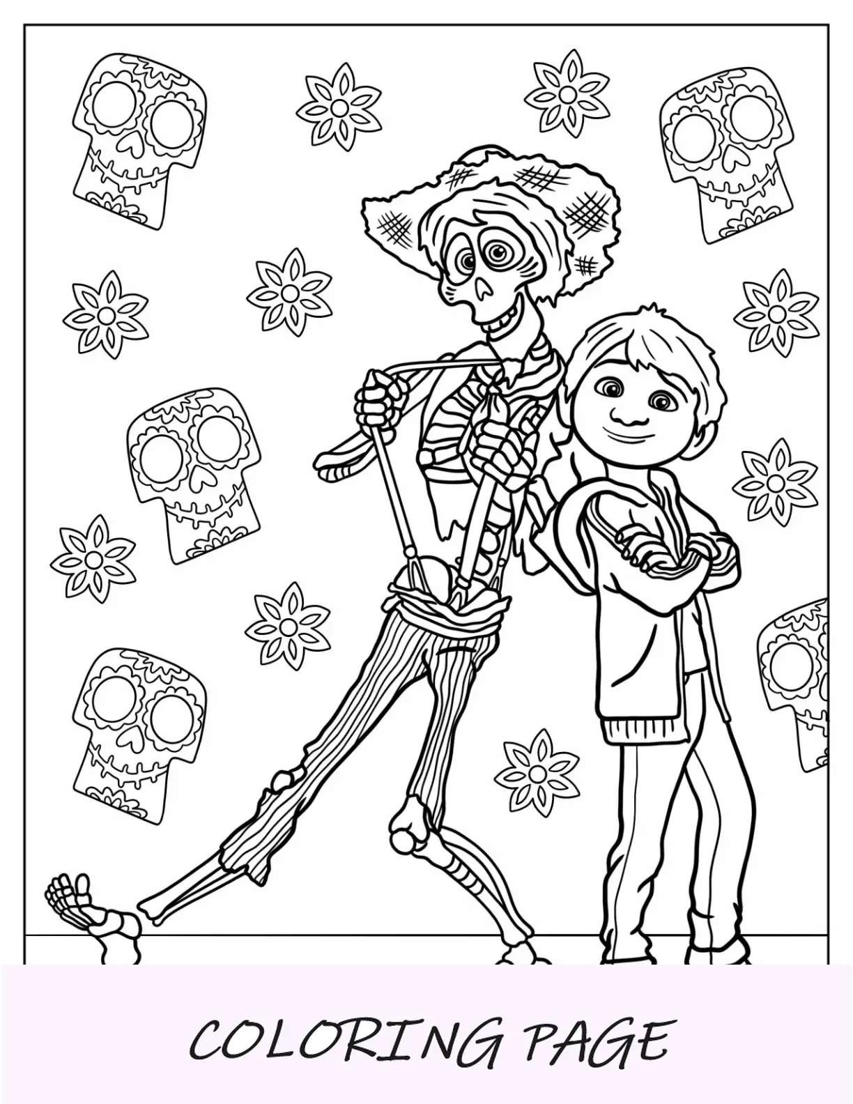 Coco para colorir de Miguel de costas com Heitor