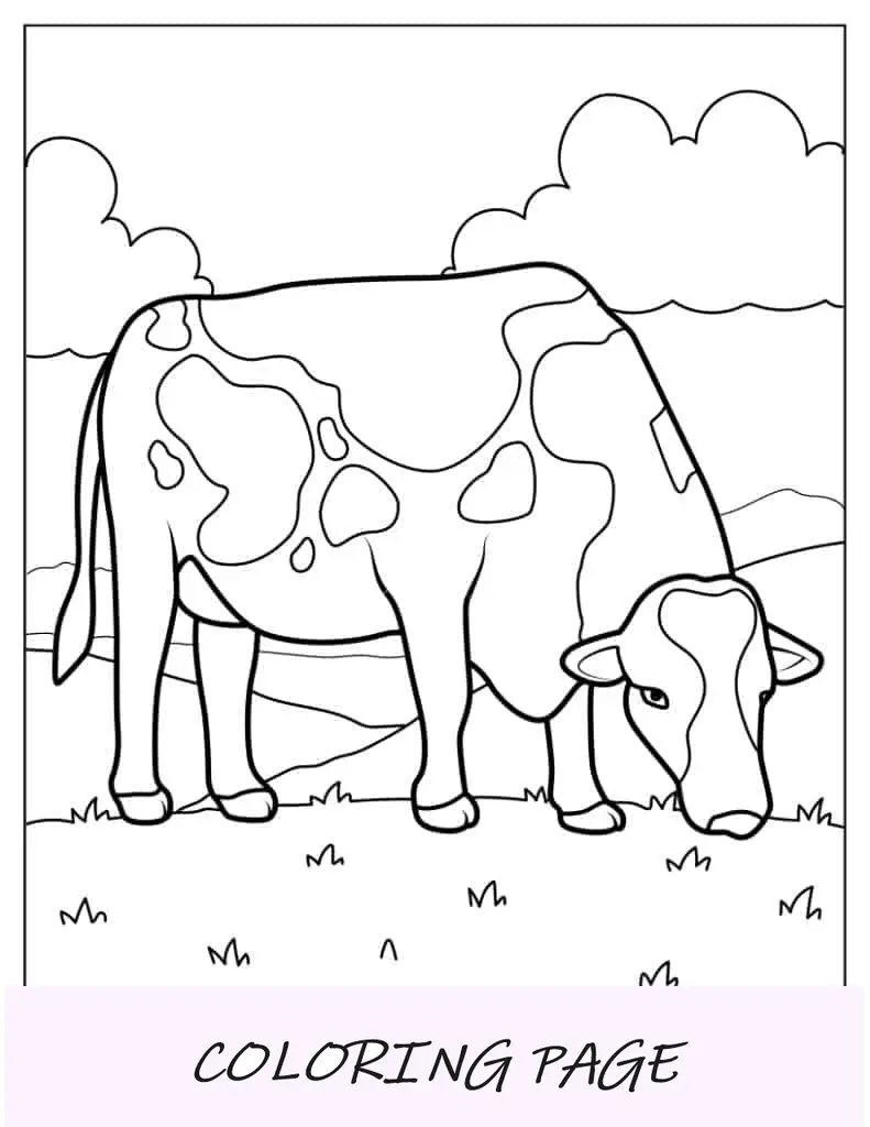 Folha para colorir de vaca de fazenda leiteira