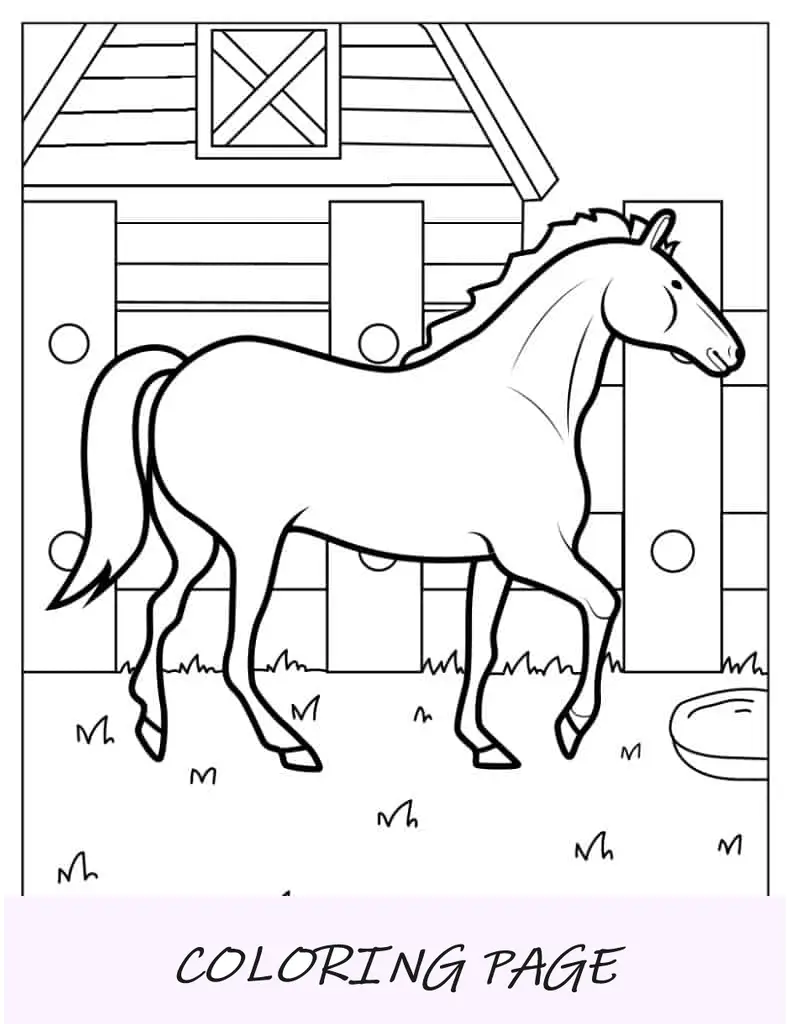 Página para colorir de cavalo de fazenda