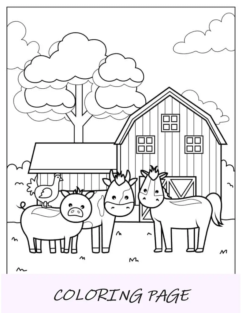 Vários animais de fazenda para colorir para crianças