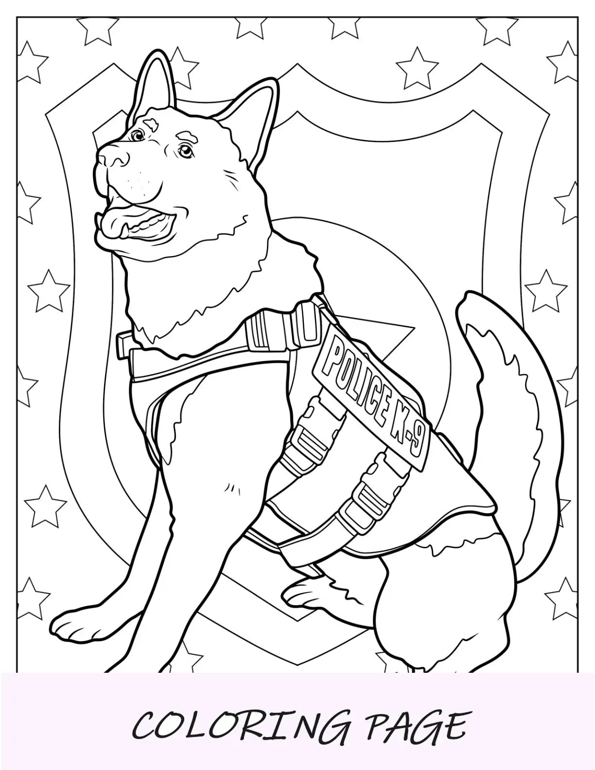 Página para colorir de pastor alemão da polícia K 9