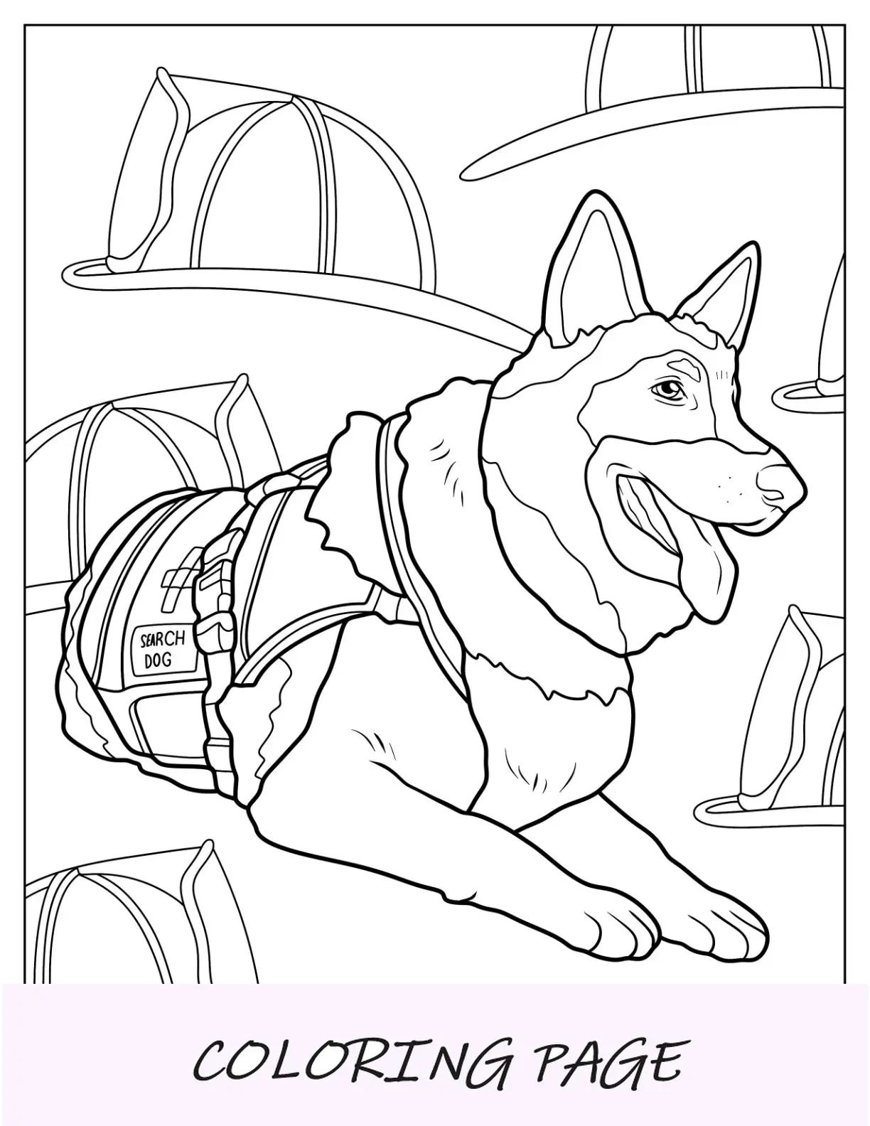 Pesquisar página para colorir de cachorro pastor alemão usando colete
