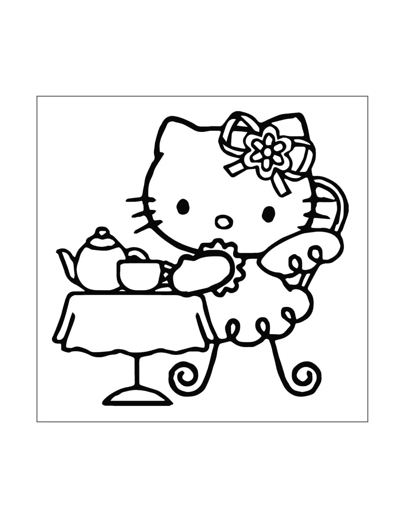 Hello Kitty At The Cafe Coloring Page