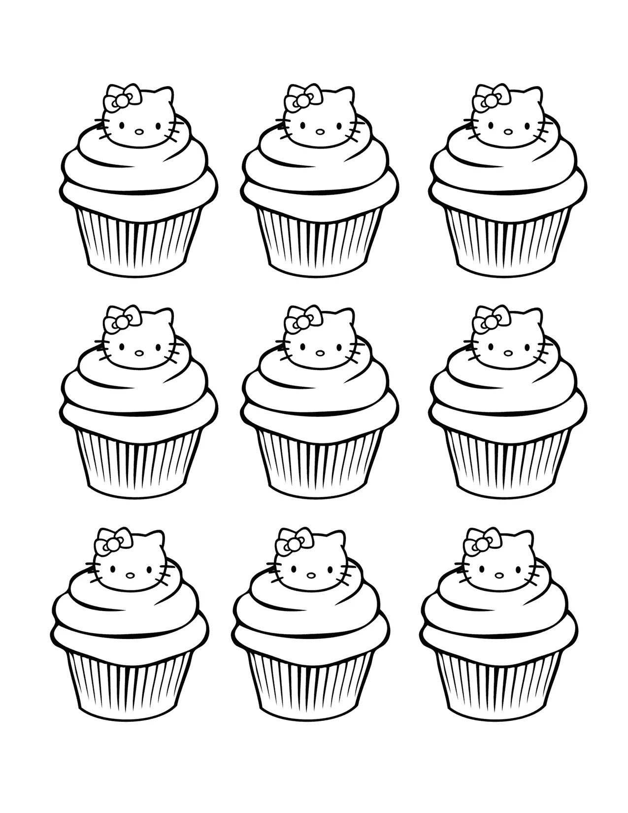 Hello Kitty Cupcakes Coloring Page