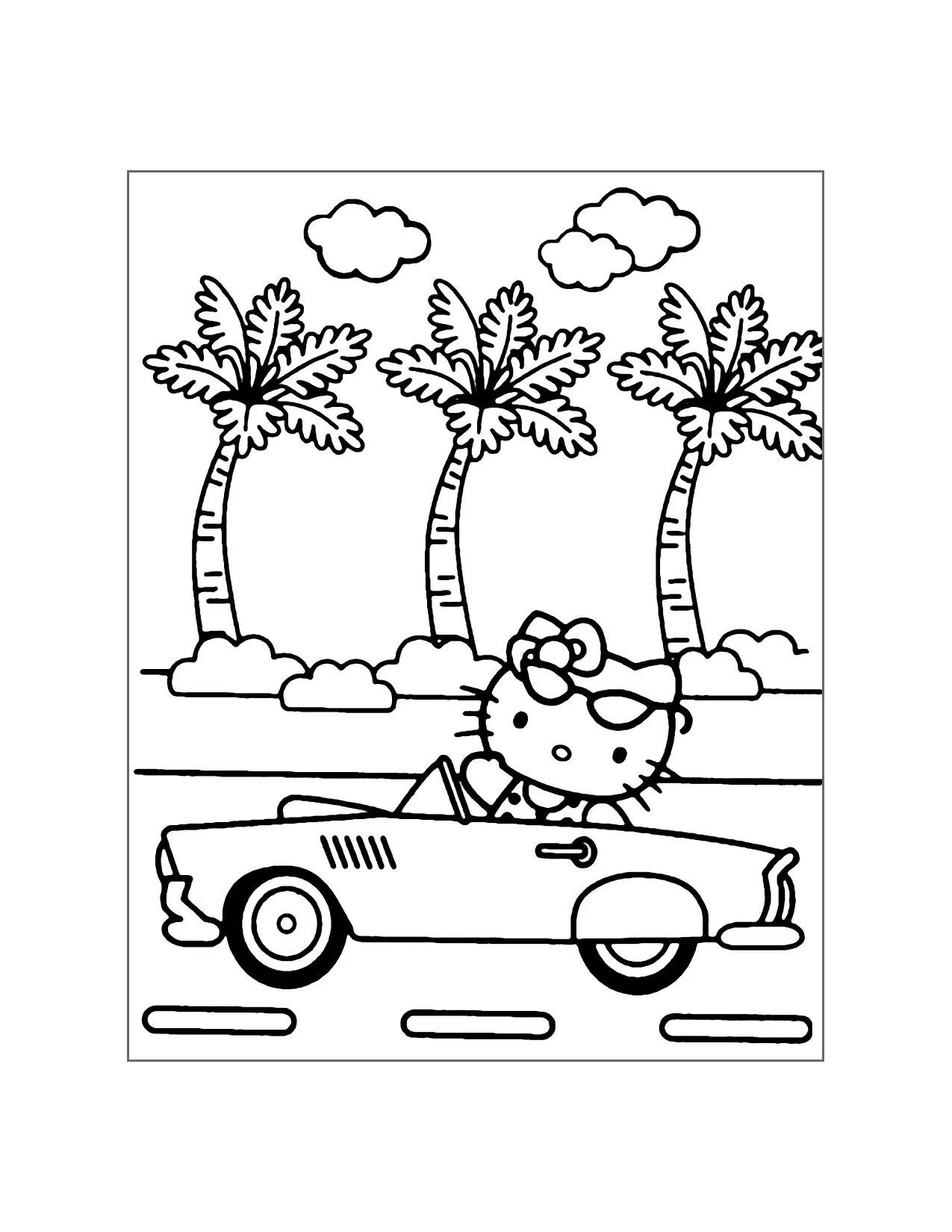 Hello Kitty Drives A Convertible Coloring Page