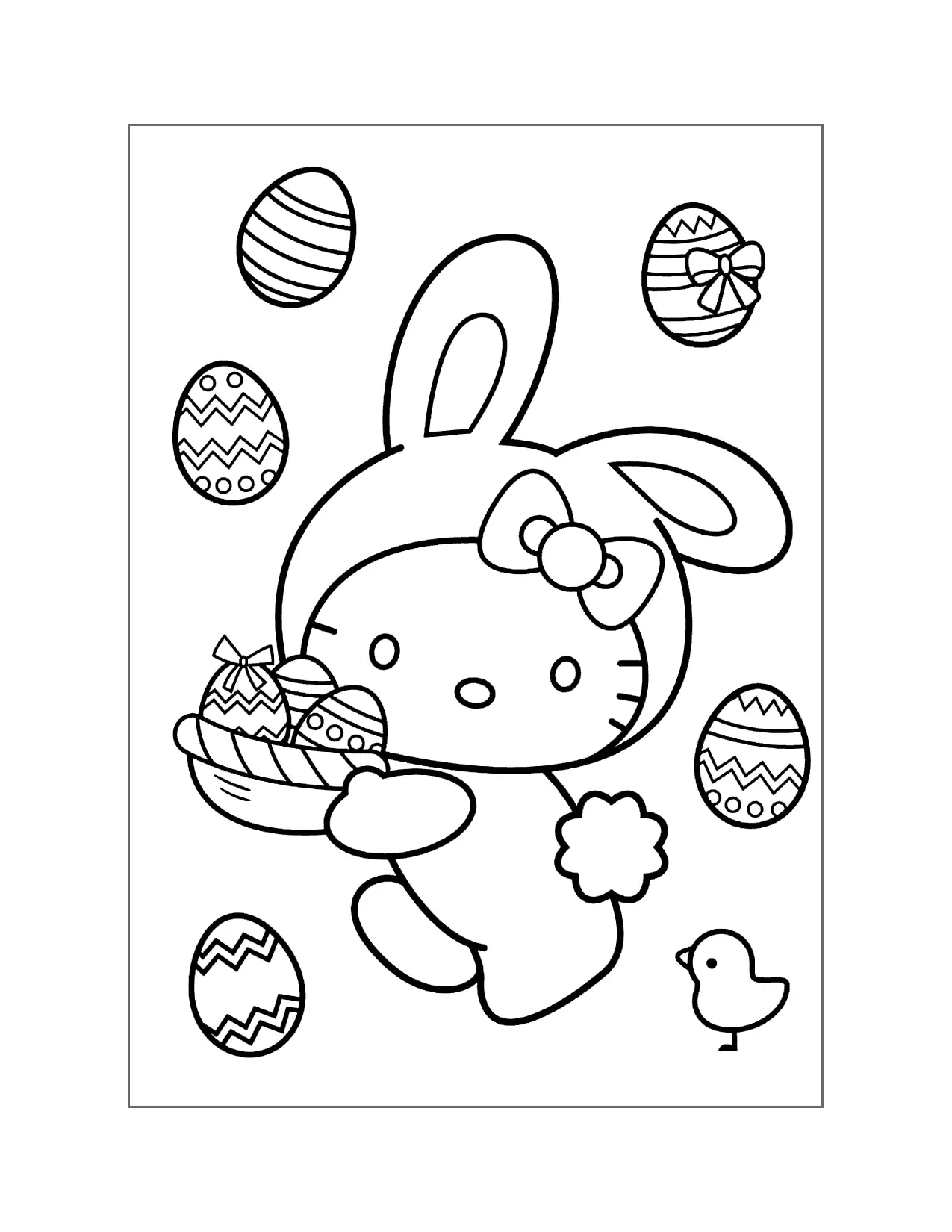 Hello Kitty Easter Bunny Coloring Page