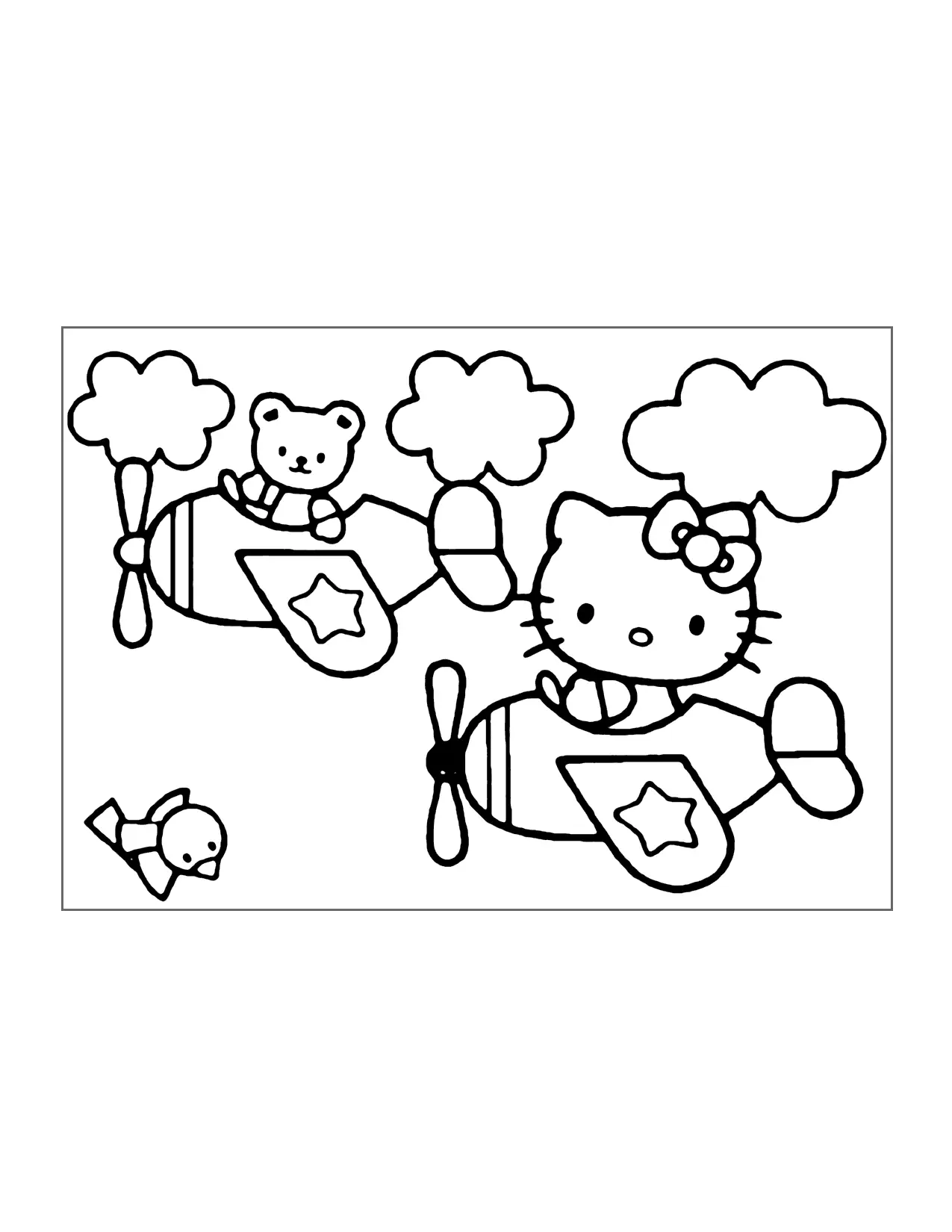Hello Kitty Flies In An Airplane Coloring Page